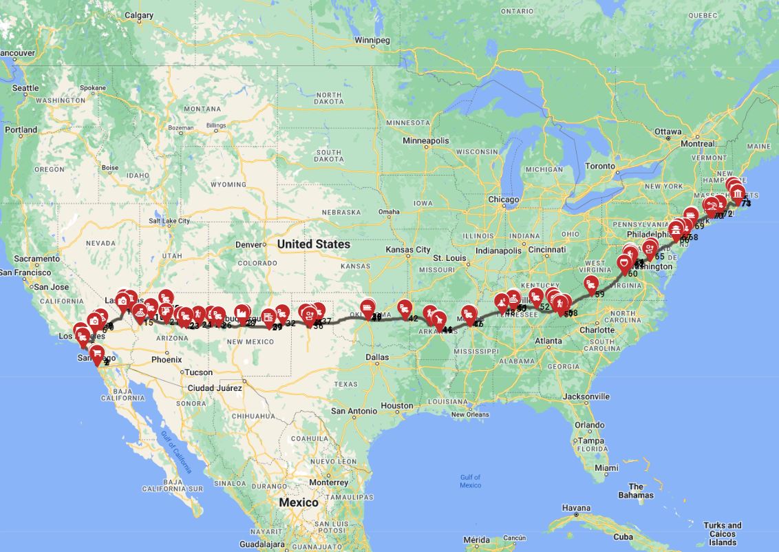 San Diego to Boston RV juerney planned route
